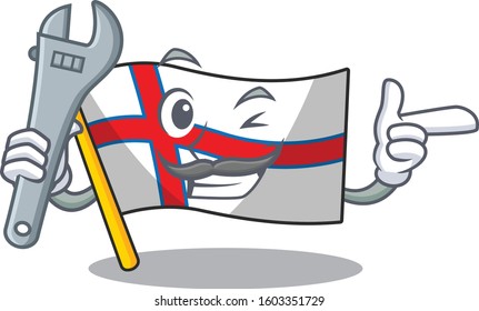 Cool Mechanic flag faroe island Scroll cartoon character design