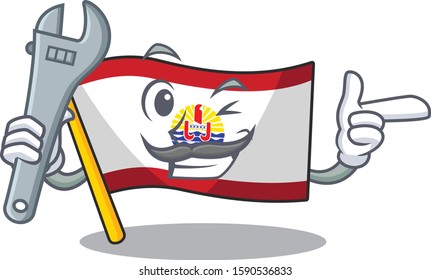Cool Mechanic flag french polynesia Scroll cartoon character design