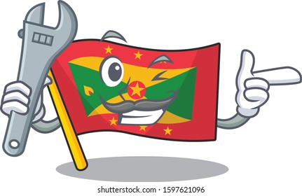 Cool Mechanic flag grenada Scroll cartoon character design