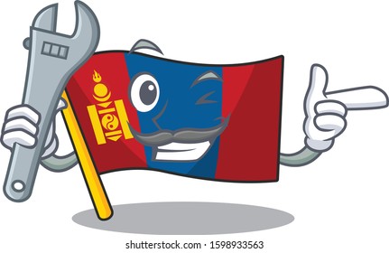 Cool Mechanic flag mongolia Scroll cartoon character design