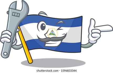 Cool Mechanic flag nicaragua Scroll cartoon character design