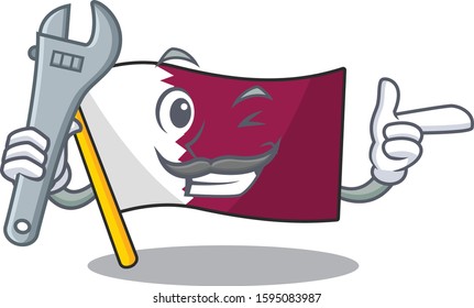 Cool Mechanic flag qatar Scroll cartoon character design