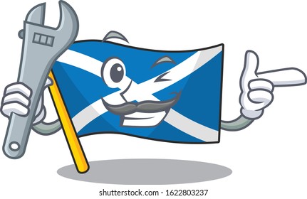 Cool Mechanic flag scotland Scroll cartoon character design
