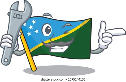 Cool Mechanic flag solomon island Scroll cartoon character design