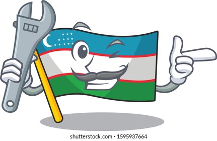 Cool Mechanic flag uzbekistan Scroll cartoon character design