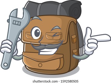 Cool Mechanic hiking backpack Scroll cartoon character design