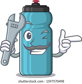 Cool Mechanic water bottle Scroll cartoon character design