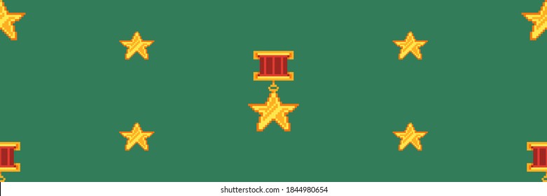 Cool medals seamless pattern. Army 
reward on green background. Vector military illustration