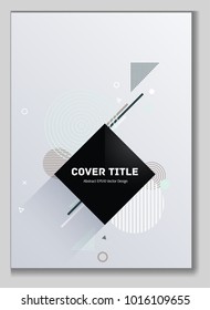 Cool memphis front cover background with white, grey, brown and beige geometrical shapes. Minimalistic front page texture. Colorful title page background for student notebook, dairy or notepad.
