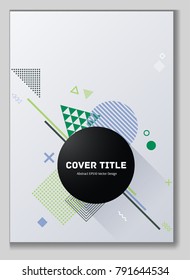 Cool memphis neo pattern with white, blue and green geometrical shapes. Minimalistic front surface. Colorful memphis neo style design for business purpose.