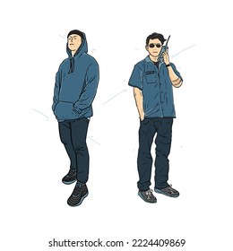 Cool men with good pose, modern illustration ready to use for website, poster, banner, t-shirts and others, ready format eps 8