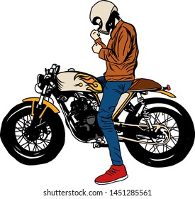 Cool men riding custom motorbike design image illustration