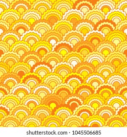 Cool mermaid scales squama background, vector seamless fabric pattern, tiled textile print. Classic japanese squama scales seamless arc tiles surface. Dragon skin pattern.