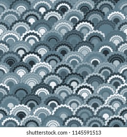 Cool mermaid scales squama background, vector seamless fabric pattern, tiled textile print. Traditional japanese squama scales seamless arc tiles ornament. Wallpaper pattern.