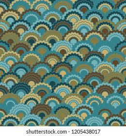 Cool mermaid scales squama background, vector seamless fabric pattern, tiled textile print. Classic japanese squama scales seamless arc tiles graphics. Fabric print pattern.