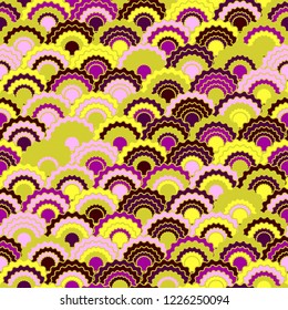Cool mermaid scales squama background, vector seamless fabric pattern, tiled textile print. Vintage chinese squama scales seamless arc tiles graphics. Dragon skin pattern.