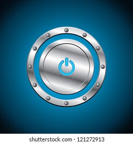 Cool metallic button on hexagon design background