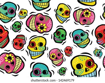 Cool Mexican Day of the Dead Skulls Seamless Pattern