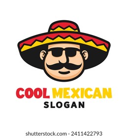 cool mexican logo template, Template of Vector of man wearing sombrero, perfect for Mexican restaurant logo