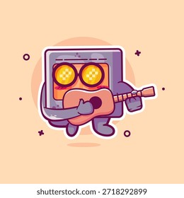 Personaje de microondas fresco mascota jugando guitarra aislada de dibujos animados