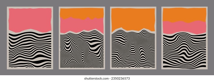 Cool Mid Century Modern Posters. Boho Style Backgrounds. Nordic Art Vector Design. Bauhaus Abstract Geometric Artwork.