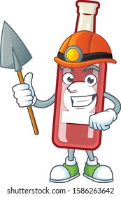 Cool Miner champagne red bottle cartoon mascot design style