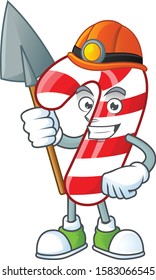 Cool Miner christmas candy cane cartoon mascot design style