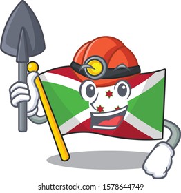 Cool Miner flag burundi of cartoon mascot style