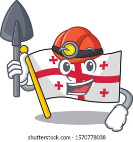 Cool Miner flag georgia of cartoon mascot style