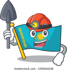 Cool Miner flag kazakhstan of cartoon mascot style