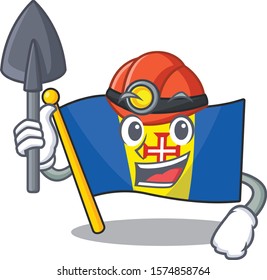 Cool Miner flag madeira of cartoon mascot style