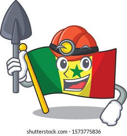Cool Miner Flag Senegal of cartoon mascot style