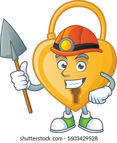 Cool Miner love padlock cartoon character design style