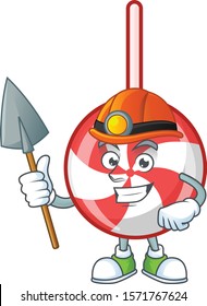 Cool Miner striped peppermint candy cartoon mascot design style