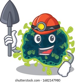 Cool miner worker of beta coronavirus cartoon character design