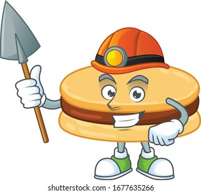 Cool miner worker of brown alfajor cartoon design concept