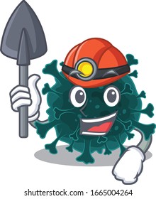 Cool miner worker of coronavirus COVID 19 cartoon character design