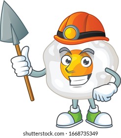 Cool miner worker of fried egg cartoon design concept