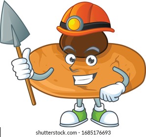 Cool miner worker of kiss cookies cartoon design concept