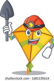 Cool miner worker of kite cartoon character design