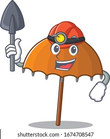 Cool miner worker of orange umbrella cartoon character design