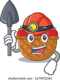 Cool miner worker of tomato basket cartoon character design