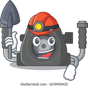 Cool miner worker of underwater camera cartoon character design