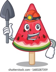 Cool miner worker of watermelon ice cream cartoon character design