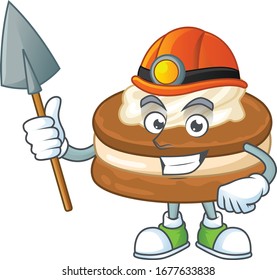 Cool miner worker of white cream alfajor cartoon design concept