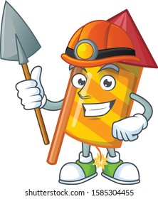 Cool Miner yellow stripes fireworks rocket cartoon mascot design style