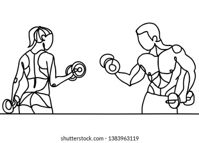 Cool minimal continuous line fitness woman power design vector