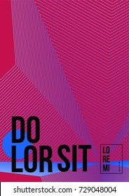 Cool minimal cover in retro futurist style of the 80s. Bright geometric linear blend poster template with lettering. Glitch purple blue pink neon blend. Trendy business identity, music abstract poster