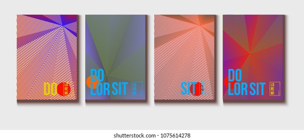 Cool Minimal Covers Set. Creative Corporate Identity Design. Futuristic Pattern, Geometric Business Backgrounds. Contrast Halftone Covers Template. Neon Colored Iridescent Print Design.