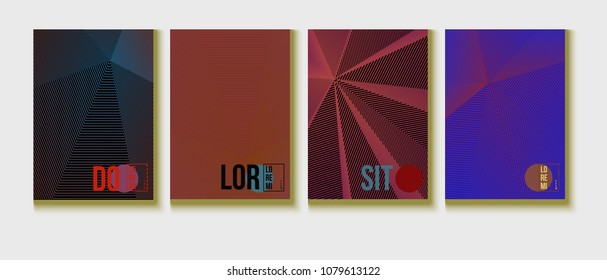 Cool Minimal Covers Set. Creative Corporate Identity Design. Futuristic Pattern, Geometric Business Backgrounds. VIP Print Halftone Minimal Covers. Vector Iridescent Science Poster Design.